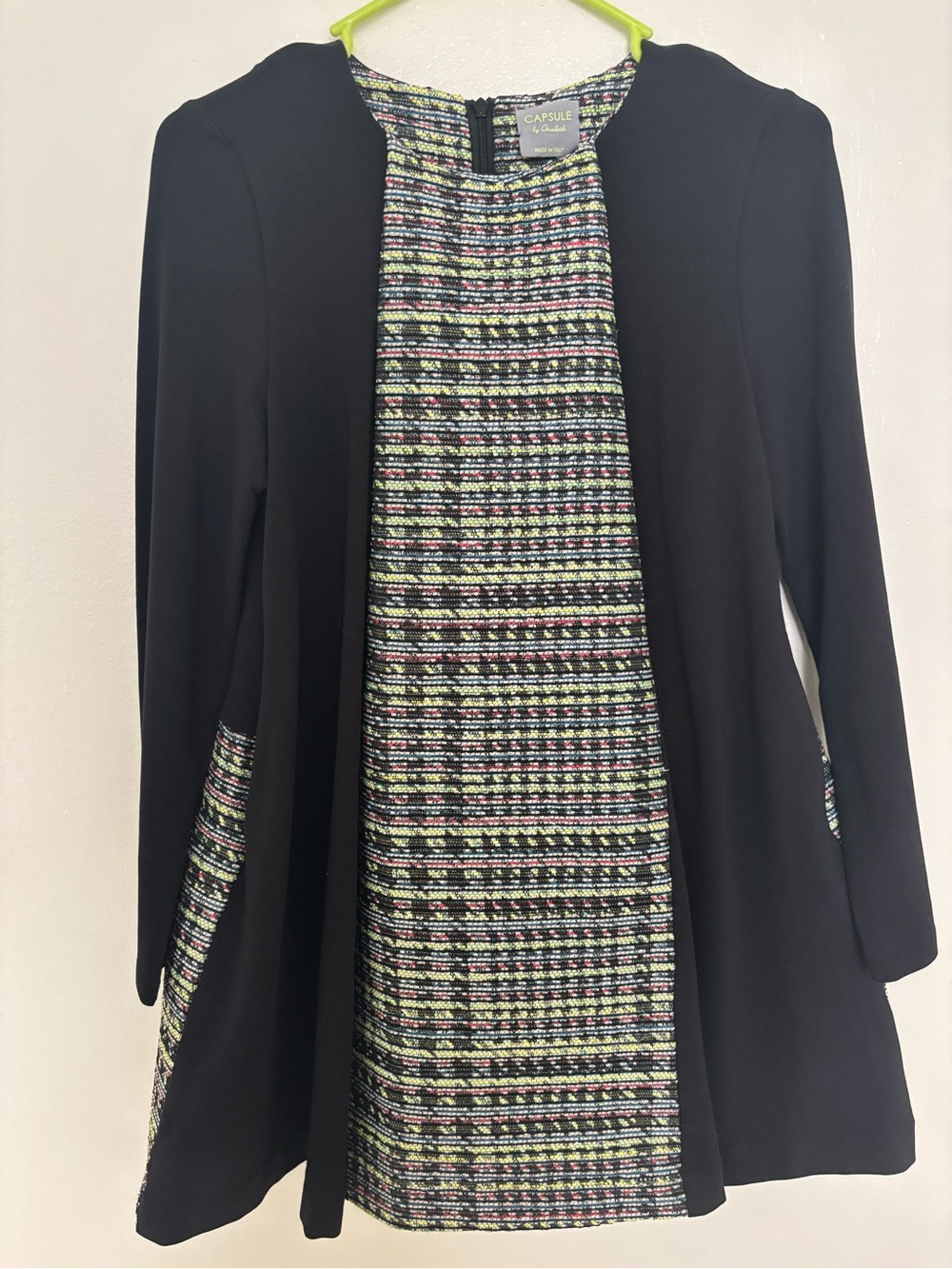 Capsule by LIZ CLAIBORNE Black Coatigan with Multicolor Tweed Panel